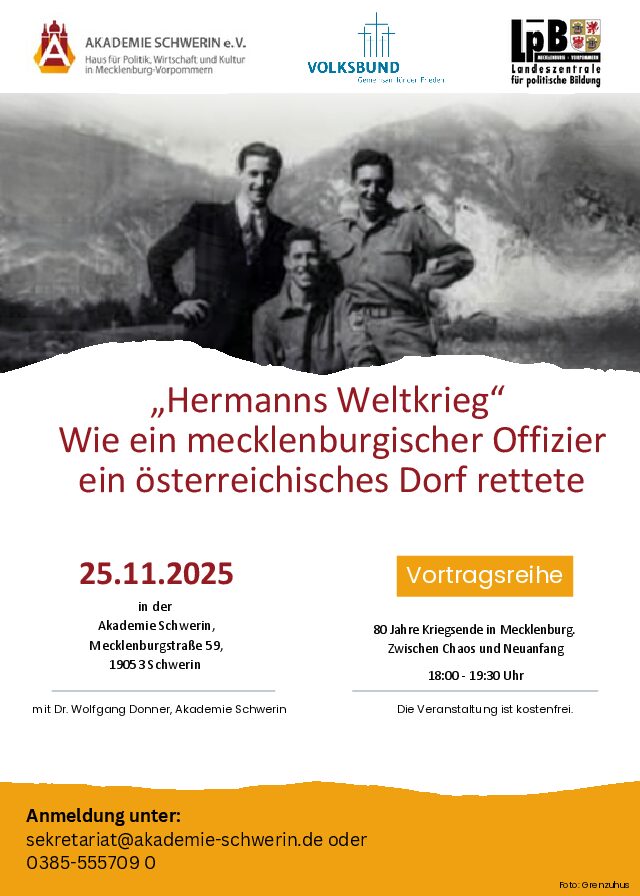 Vortragsreihe zum Thema: 80 Jahre Kriegsende in Mecklenburg. Zwischen Chaos und Neuanfang