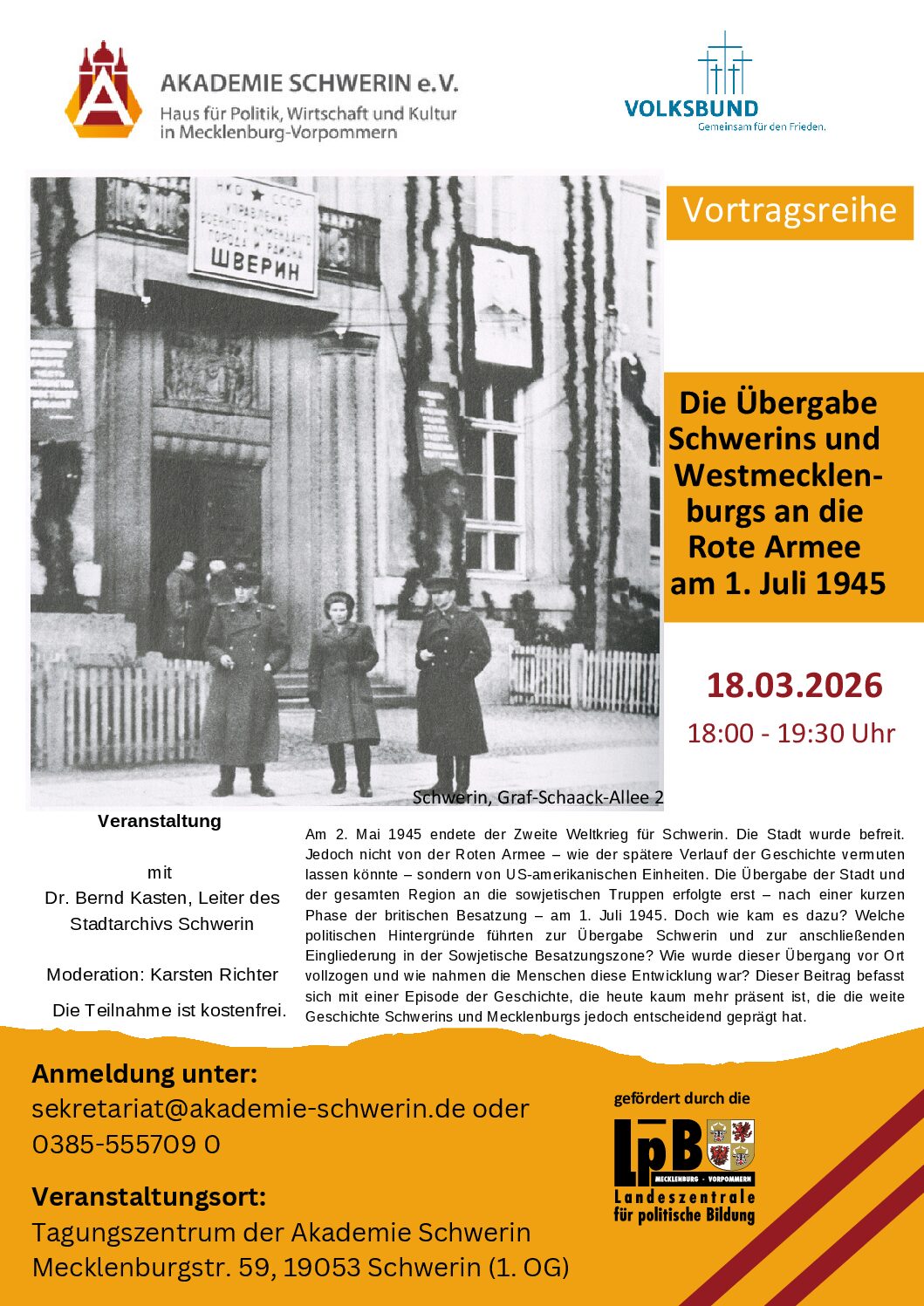 Vortragsreihe: Die Übergabe Schwerins und Westmecklenburgs an die Rote Armee am 01. Juli 1945